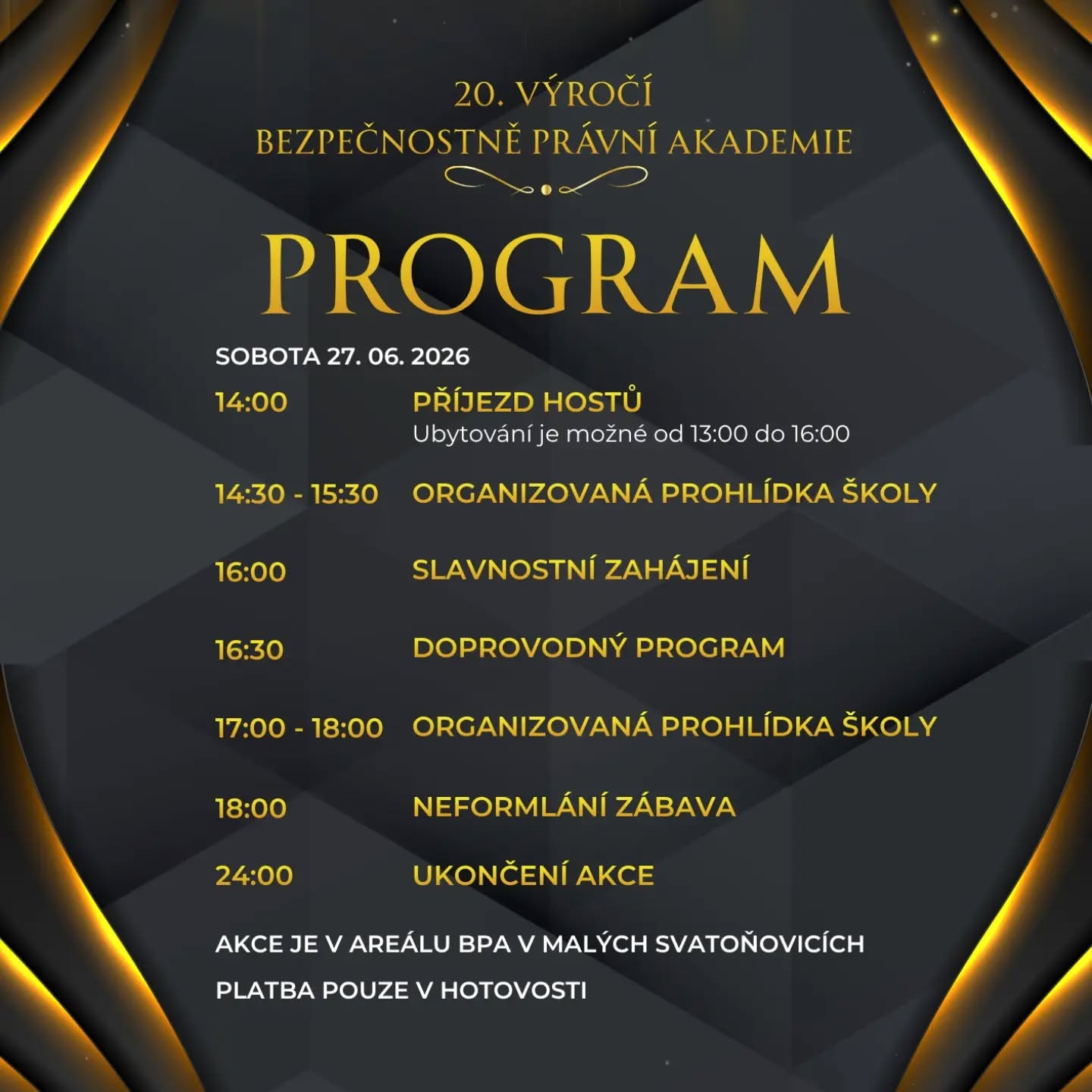 Plakát s programem oslav 20. výročí Bezpečnostně právní akademie.